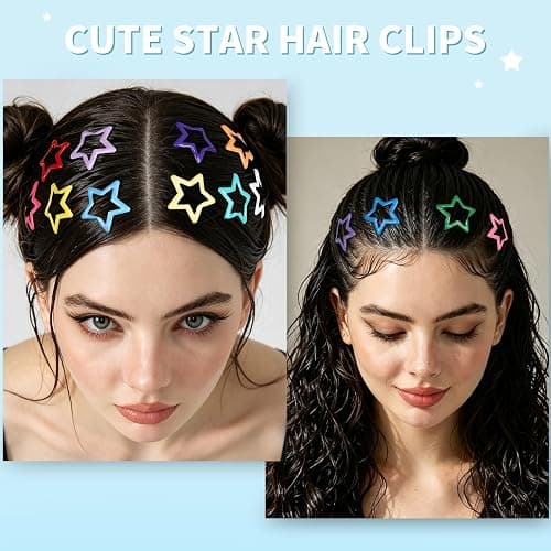 Teenitor 100pcs Star Hair Clips Y2k Hair Clips Hair Barrettes for Girls | 18 Colors Star Hair Clips 1.18" 2000s Hair Accessories Y2K Snap Hair Clips for Women Girls thumbnail 3
