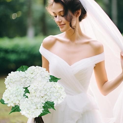6PCS Premium White Hydrangea Artificial Flowers Bouquets, Ivory Silk Hydrangea Flowers Heads with Stems, Fake Hydrangeas Flowers Arrangement, Faux Hydrangea Decor for Home Wedding Party Baby Shower thumbnail 5