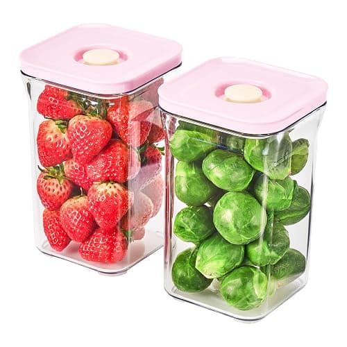 VAKUEN Premium Airtight Food Storage Containers ROSE Pink Lid, 1.0L(1.06qt) x2pcs Container. Patented Double Silicone Lining, 100% Leak Proof, BPA-FREE - Image 1