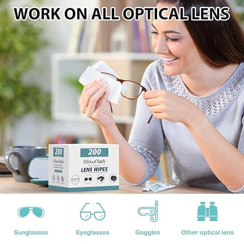 200 Count Lens Wipes for Eyeglasses, Eyeglass Lens Cleaning Wipes Pre-moistened Individually Wrapped Sracth-Free Streak-Free Eye Glasses Cleaner Wipes for Sunglass, Camera Lens, Goggles thumbnail 2
