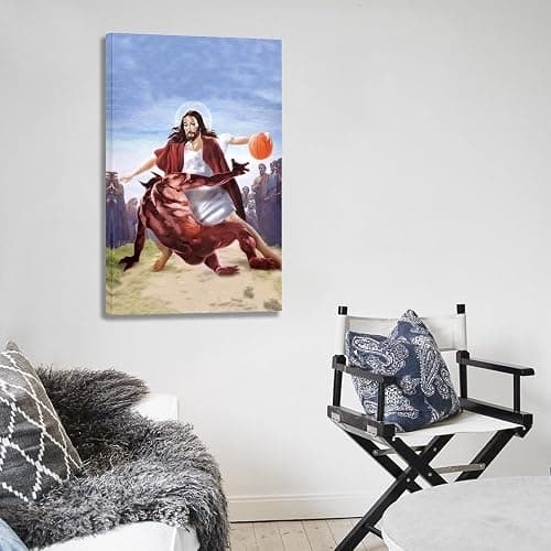 Jesus Vs Satan in Basketball Poster Funny Christain Poster Decorative Painting Canvas Wall Art Living Room Posters Bedroom Painting 12x18inch(30x45cm) - 18L" x 12W" - Ready To Hang-1 thumbnail 5