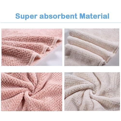 M-bestl 2 Pack Microfiber Hair Towel Wrap,Hair Drying Towel with Button, Hair Towel Turban,Quick Dry,Anti-frizz,Absorbent Head Towel (Pink&Beige) thumbnail 4