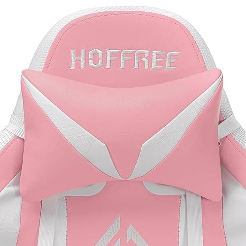 HOFFREE Pink Gaming Chair with Speakers and Led Lights Massage Video Game Chair with Footrest Reclining Computer Gaming Chair for Girls - Pink thumbnail 6