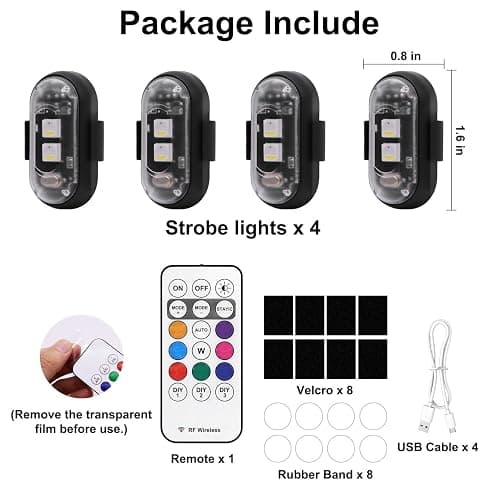 4PCS Wireless LED Strobe Lights with Remote Control, 8 Colors USB Charging Waterproof Anti-Collision Led Emergency Warning Lights for Car Motorcycle Drone Aircraft Bike thumbnail 8