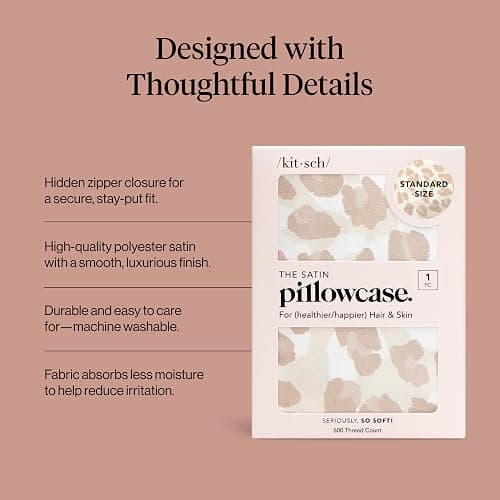 Kitsch Satin Pillowcase with Zipper for Hair & Skin - Softer Than Silk Pillow Cases, Smooth Cooling Satin Pillow Case, Wrinkle-Free, Machine Washable - Pillow Cases Standard Size 19x26 - Leopard thumbnail 4