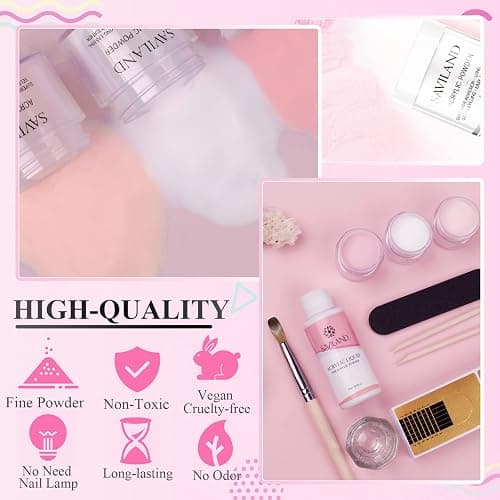 Saviland Acrylic Nail Starter Kit: Clear Pink Nude Acrylic Powder & Liquid, Brush, Files, Forms, Press On Nails, Home Practice Set thumbnail 5