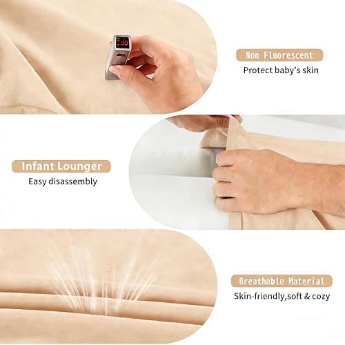 Vicorise 100% Cotton Baby Lounger Play Mat,Tummy Time Mat with Cover for 0-24 Months Newborn Baby,Washable Play Gym Mats for Home Travel-Apricot thumbnail 4