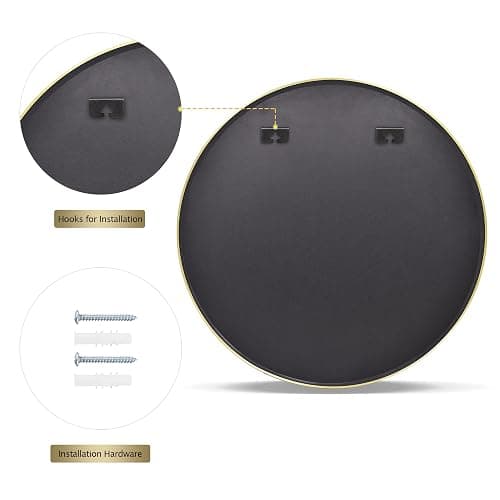 VooBang Gold Round Bathroom Mirror, 28 inch Circle Wall Mounted Hanging Mirror with Simple Modern Circular Metal Frame for Hallway, Entryway, Living Room, Gold Frame thumbnail 7