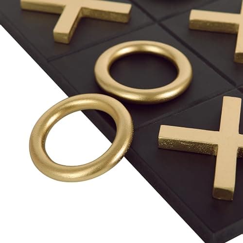 NIKKY HOME 12x12 Inch Tic Tac Toe Wood Game Board Classic Coffee Table Decor Modern Wooden Travel Game for Family, Black & Gold - Black thumbnail 6