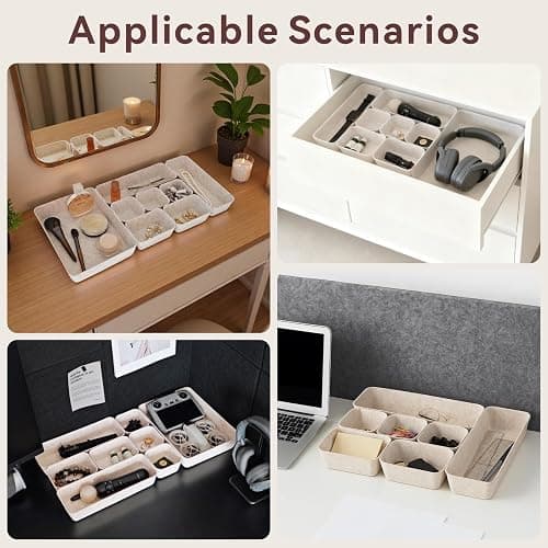 TTUGTTUG 8-Piece Felt Drawer Organizer Set in 4-Sizes, Made from Eco-Friendly Material for Vanity, Makeup, Desk, Office, Kitchen, and Nightstand, Oatmeal thumbnail 7