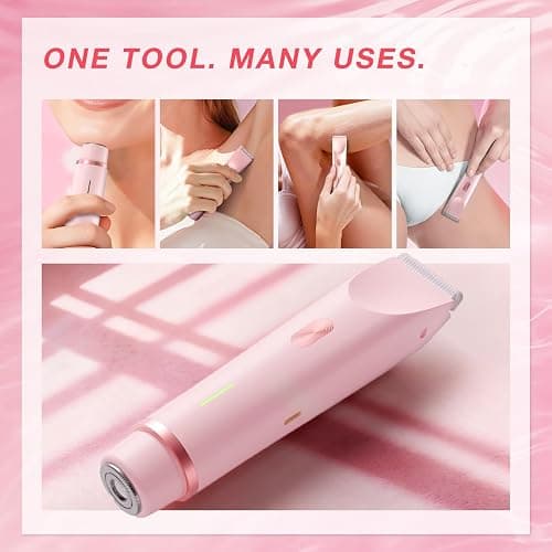 AMURS Bikini Trimmer for Women, Dual-Head Electric Body Hair Trimmer for Sensitive Areas, IP67 Waterproof Rinsable, USB-C Rechargeable Groomer for Bikini Line, Underarms, Legs & Face, Soft Pink thumbnail 2
