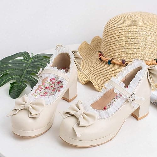 LUXMAX Women Kawaii Mid Block Heel Mary Jane Rockabilly Pumps with Bow Platform Chunky Heel Cute Sweet Shoes thumbnail 8