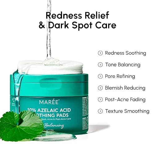 MAREE Azelaic Acid Acne Clearing Pads – Exfoliating Pads with Glycolic & Hyaluronic Acid for Face – 10% Azalecic Acid & Centella Redness Soothing Pad – Zero Pore Facial Toner Pad – Acido Azelaico thumbnail 3