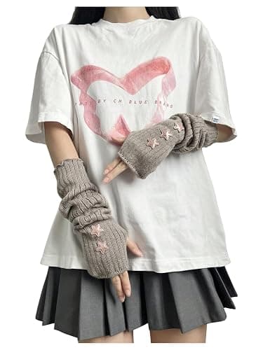 Verdusa Women's Y2k Arm Warmers Heart Knit Arm Sleeves Fingerless Gloves - Image 1