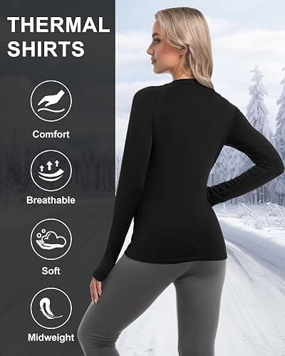 CL convallaria Women Thermal Tops Fleece Line Athletic Long Sleeve Thermal Vest Compression Baselayer Workout Shirts Soft and Warm Gear thumbnail 2