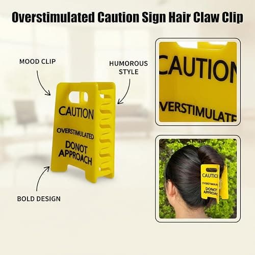 Overstimulated Caution Sign Hair Claw Clip, Funny Yellow Warning Hair Clip, Gag Gift for Women Friends (2pcs) thumbnail 4