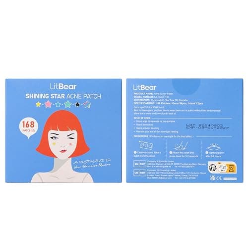 LitBear Acne Pimple Patch, 6 Colors 168 Dots Star Pimple Patches with Tea Tree Oil & Centella Oil, Hydrocolloid Acne Patches for Face Cute Zit Patches Pimple Stickers Acne Dots thumbnail 8