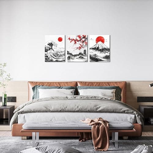 Saypeacher Japanese Ink Wall Art Mount Fuji Picture Prints The Great Wave Off Kanagawa Painting Cherry Blossom Artwork thumbnail 6