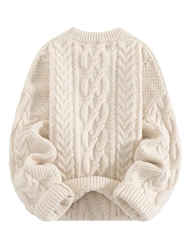 Aelfric Eden Sweaters for Women Oversized Chunky Cable Knit Crew Neck Solid Pullover Sweater Trendy Vintage Fall Tops thumbnail 2