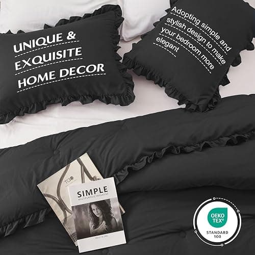 HARBOREST Full Comforter Set Black - Ruffle Bedding for All Seasons, 3 Pieces Shabby Chic Set (1 Comforter & 2 Pillow Shams) thumbnail 4