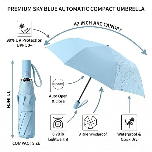 BAODINI Small UV Protection Travel Umbrella Compact for Rain and Sun UPF 50+ Windproof Portable 42 inch Umbrella for Women and Men thumbnail 5