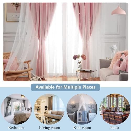 Loyala Star Blackout Curtains - 2 Panel Set, 84 Inches Long, Pink, Nursery & Girls' Room, Cute Kids Design thumbnail 9