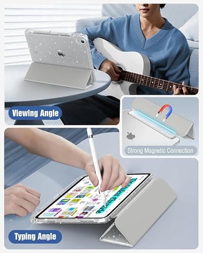 MoKo Glitter Case for iPad (A16) 11th/10th Gen 2025/2022, Glitter Silver | Trifold Stand Folio Case Sparkly Glitter Smart Cover with Pencil Holder Auto Wake/Sleep Soft Flexible TPU bling Cover thumbnail 6