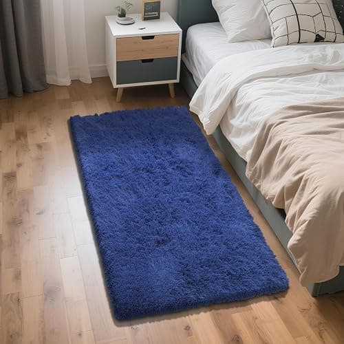 Blue Fluffy Rug Shaggy Area Rug, 3x5 Area Rugs for Girls Bedroom, Soft Cute Baby Play Mat, Indoor Floor Carpet for Teen, Nursery, Preppy Dorm, Plush Aesthetic Bedside Rug - Image 1