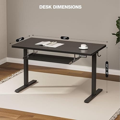 Grandder Standing Desk with Keyboard Tray 47 x 24 inch, Electric Height Adjustable Desk with Splice Board, Sit Stand Desk Computer Desk for Home Office, Stand Up Desk with Casters, Black Top thumbnail 3