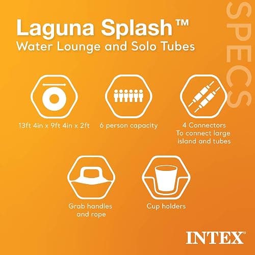 Intex Laguna Splash Island Outdoor Floating Water Raft with 2 Detachable Solo Lounge Tubes, Connectors, Built-in Cupholders, and Grab Handles, Blue thumbnail 2