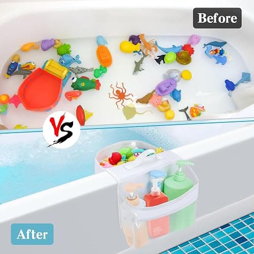 Dreamtop Saddle Shape 2 Compartment Bath Toy Storage Net, Bathroom Toy Storage Tidy, Mesh Bath Toy Organizer with Zipper for Drying Toys and Storage, Kids Bath Toy Organizer Bath Toy Net for Tub thumbnail 6