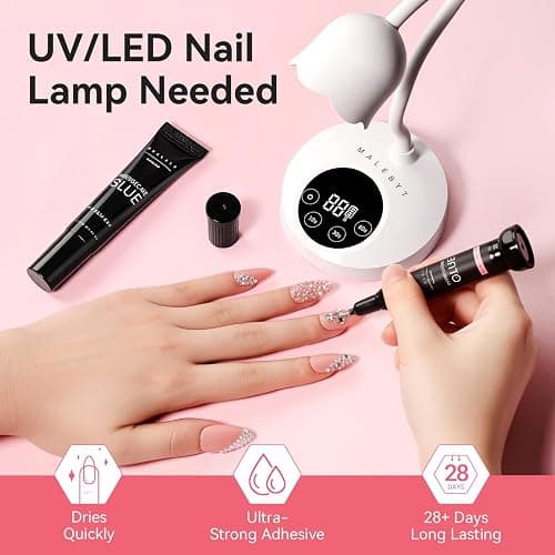 Makartt Nail Rhinestone Glue Set - Gel Nail Glue for Rhinestones, 3D Art Design Super Strong Adhesive for Charm Gems Jewel Crystal Beads Diamonds, 15ml & 8ml, Easy Use, Cured Need thumbnail 7