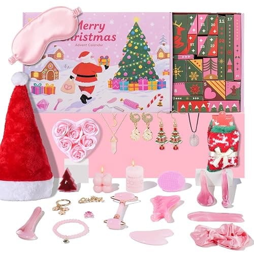 Advent Skincare Calendar for Teen Girls Women 2025, Christmas Gifts For Women24 Days Useful Beauty Blind Box Gifts, Gua Sha Facial Tools, Jade Roller Set, Spa, Jewelry, Scented Candles, Fuzzy Socks Gadget Tool for Mom Wife Daughter Sister - Image 1