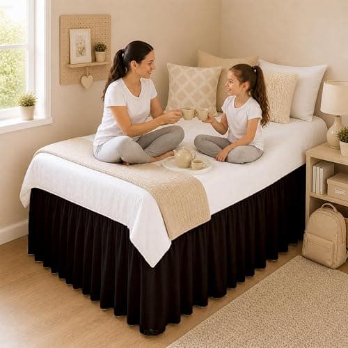 Dorm Room College Microfiber Ruffled Bedskirts Twin-XL 30" Drop, Black | Ruffled With Split Corner Elegant Design 1000 Series Premium Brushed Microfiber Tailored Drop Easy Care Wrinkle Free thumbnail 5