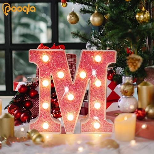 Pooqla LED Marquee Letter Lights, Light Up Pink Letters Glitter Alphabet Letter Sign Battery Powered for Night Light Birthday Party Wedding Girls Gifts Home Bar Christmas Decoration, Pink E thumbnail 2