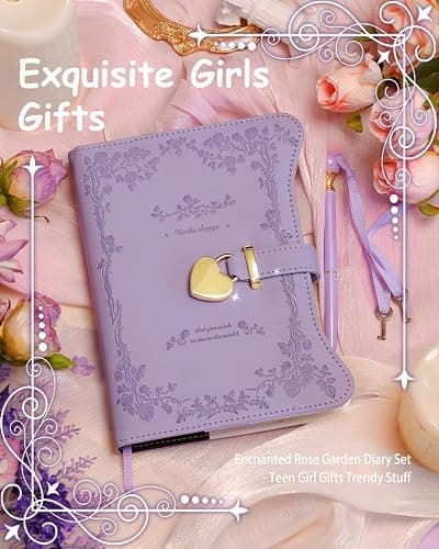 Hoci Poci Diary with Lock and Keys for Girls Gift Ideas, 360 Pages Journal | Elegant Gift Box for Teen Girls, B6 Gold Edged Pages Refillable Notebook with Pen and Bookmark for Writing, Garden Purple thumbnail 6