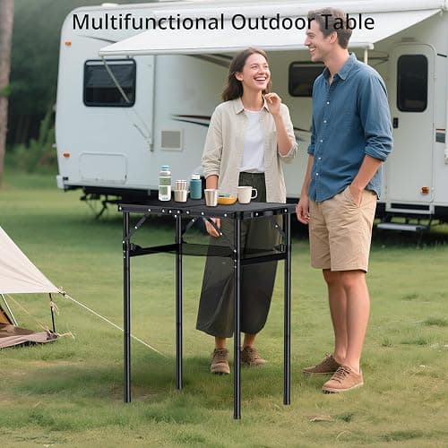 Anbte 2ft Folding Camping Table Max 29.5", 3 Adjustable Height Aluminum Small Folding Table with Storage Net & Portable Handle, Lightweight, for Travel Outdoor Beach Picnic Camp, 23.2" x 16", Black thumbnail 2