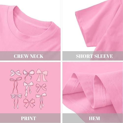 Cayxatiu Cute Graphic Shirts for Girls Pink Bow Shirt for Kids Coquette Preppy Clothes Aesthetic Summer Tees Tops for Tweens thumbnail 6