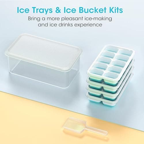 DOQAUS Ice Cube Tray with Lid and Bin - 4 Pack Silicone Ice Cube Trays for Freezer, Stackable Ice Bucket Kits with Storage Container & Scoop for Kitchen, RV, Cocktail, Coffee thumbnail 8