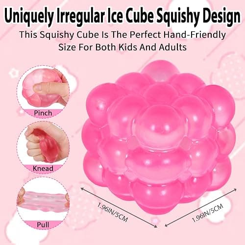 Ice Cube Squishy Fidget Toy, Standard Size 1.96 in Stress Ball for Adults and Kids, Puffwize Soft Textured Sensory Toy with Irregular Shape for Anxiety Relief and Improving Focus(Pink) thumbnail 3