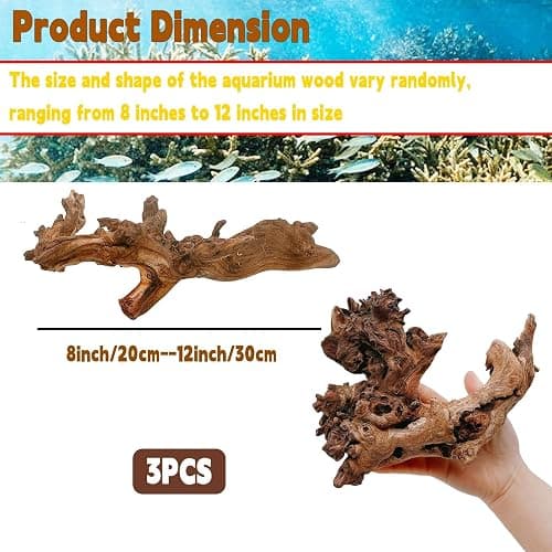Hamiledyi Aquarium Driftwood 3PCS Natural Trunk Driftwood Assorted Branches 8-12" Reptile Wood Decor Terrarium Ornament Fish Tank Decoration thumbnail 2