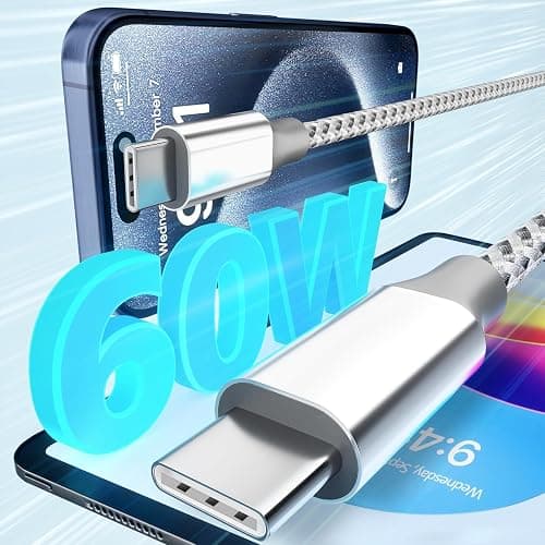 KYEHD USB C Cable，3 Pack 10FT 60W Fast Charging USB C to USB C Cable, Durable Type C Charger Cable for iPhone 17/16/15/iPad MacBook CarPlay and More-Grey White thumbnail 3