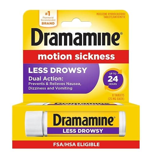 Dramamine Motion Sickness Less Drowsy, Travel Vial, Multicolor, 8 Count - Image 1