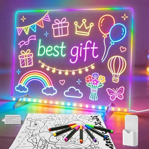 Led Note Board with Colors,16''Drawing Tablet,6 Modes & 8 Colors Light Up Drawing Board,Kids Toy with 13 Light Effects,Birthday Holiday Day Gifts for Girls & Boys Age 3+,7 Markers & Tracing Book - Image 1