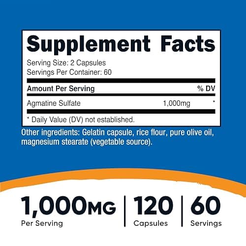 Nutricost Agmatine Sulfate 1000mg, 120 Capsules - Gluten Free, Non GMO, 500mg Per Capsule - 120 Count (Pack of 1) thumbnail 2