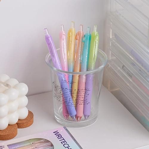 WRITECH Gel Pens Fine Point: Nebula Pen Set 0.7mm Black Ink Retractable 6ct Medium Point Smooth Writing with Aesthetic Gradient Color Barrel for Journaling Note Taking Silent Click No Smear thumbnail 7