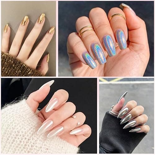 Gold Silver Chrome Nail Powder, 24 Colors White Pearl Unicorn Iridescent Holographic Nail Chrome Powder, Red Blue Green Black Purple Rose Gold Metallic Mirror Chrome Powder for Nails Glitter Pigment thumbnail 2