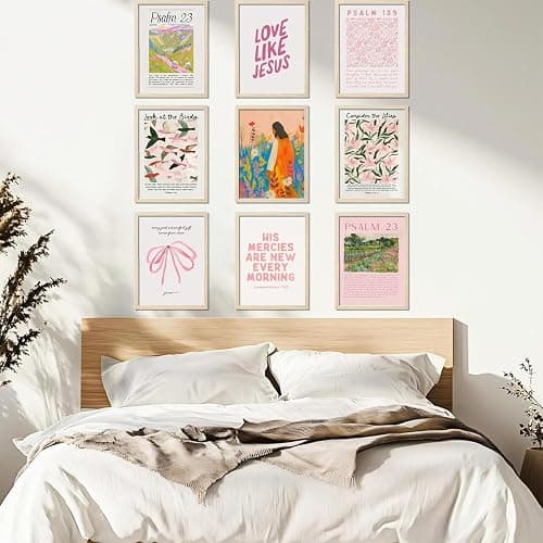 9pcs Christian Wall Art Bundle in Pink Bible Verse Paintings Pictures Wall decor Jesus Poster Printing Artworkfor Girls Room Christian Housewarming Gift Fashionable college style Home Decoration thumbnail 5