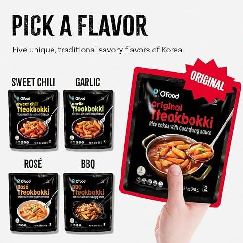 Tteokbokki Korean Rice Cakes – [Original Gochujang | Pack of 1] – Gluten Free | Ready in 3 Minutes | 0 Cholesterol/ 0 Trans Fat | 2 Servings Spicy Street Snack | Healthy/Savory/Spicy - O’food thumbnail 5