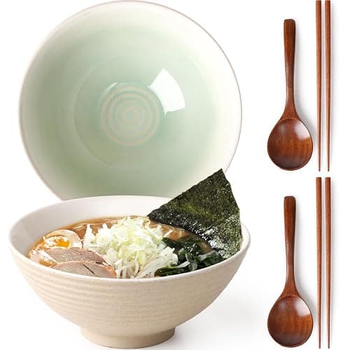 NUTRIUPS 1200ml Ceramic Ramen Bowl Set of 2 Noodle Bowls with Chopsticks and Spoons(Teal) - Image 1